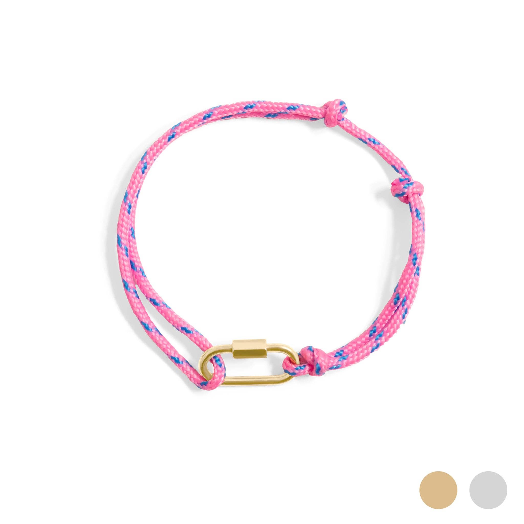 18KGold PVD Stainless Steel Hot Pink Rope Carabiner Bracelet