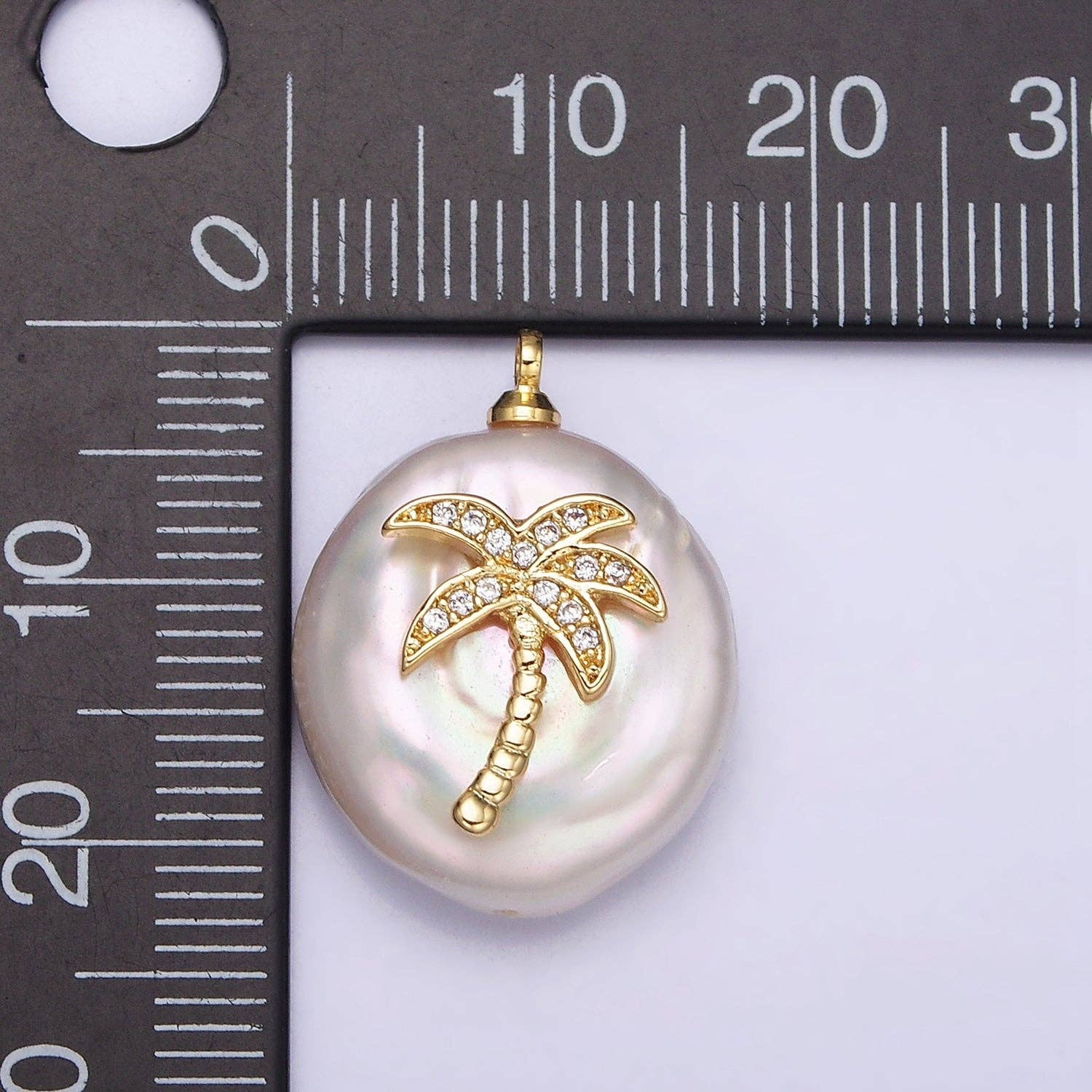 16K Gold Filled Palm Tree Micro Paved CZ Freshwater Pearl Charm | AC1331 P1561