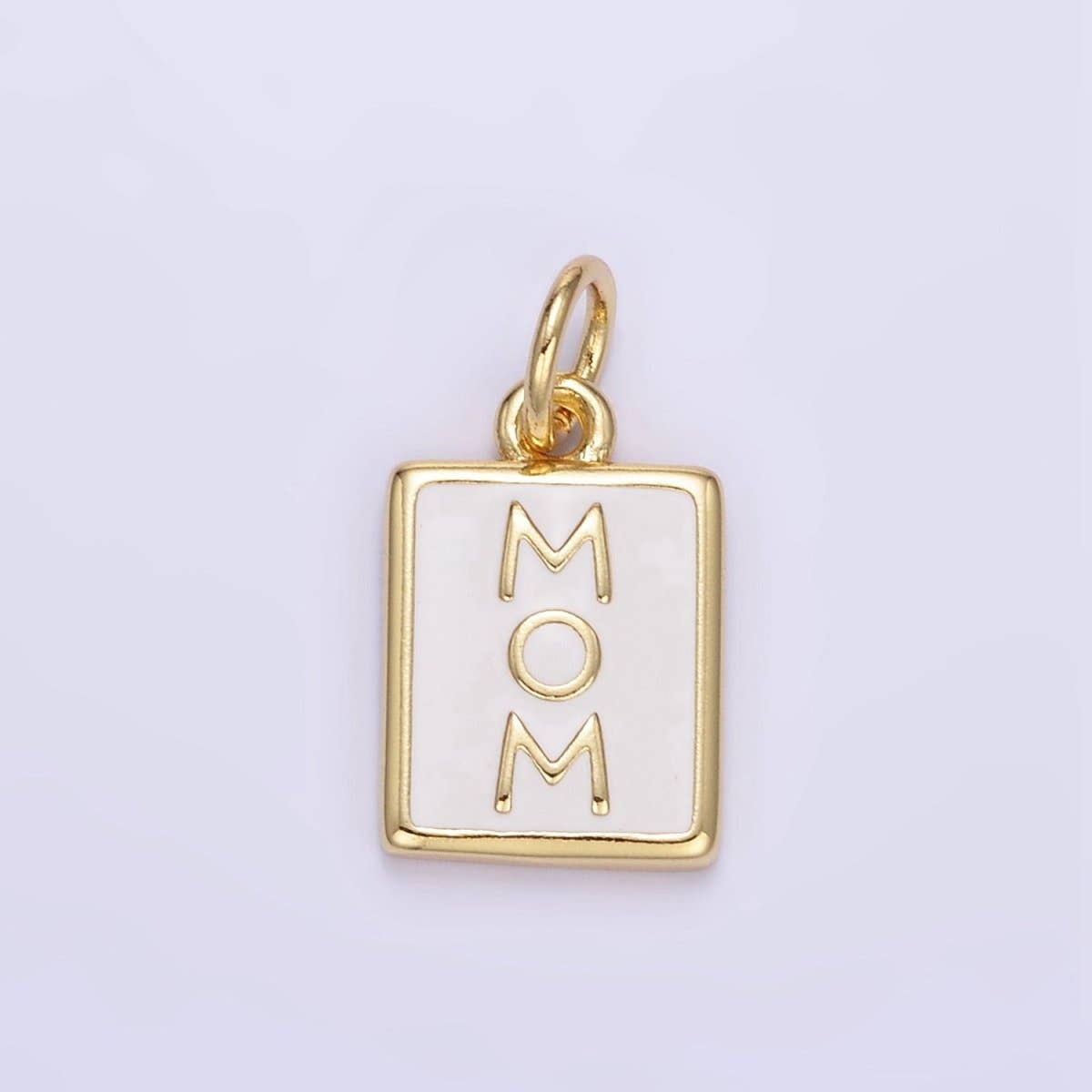 24K Gold Filled "MOM" White Enamel Tag Charm |