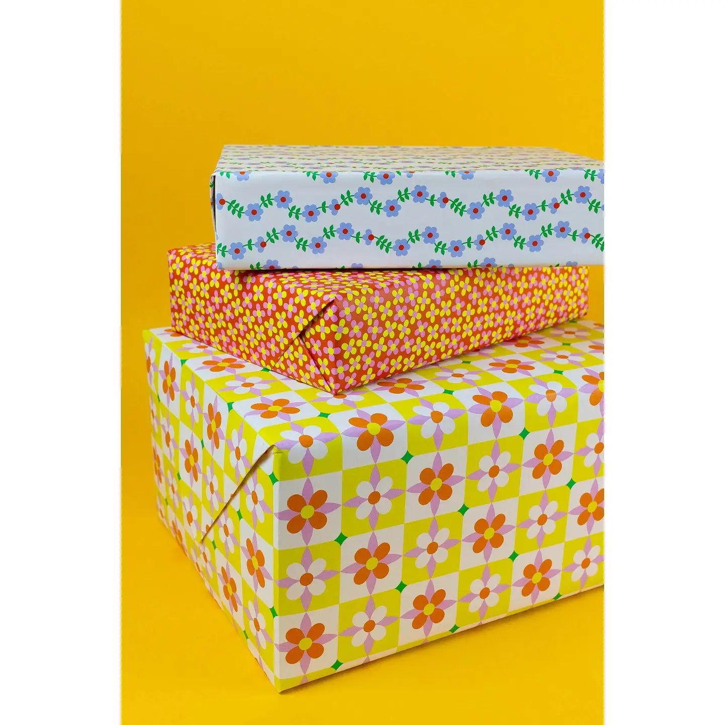 Flower Tiles (Yellow) Wrapping Paper - single sheet Gift Wrap image 1