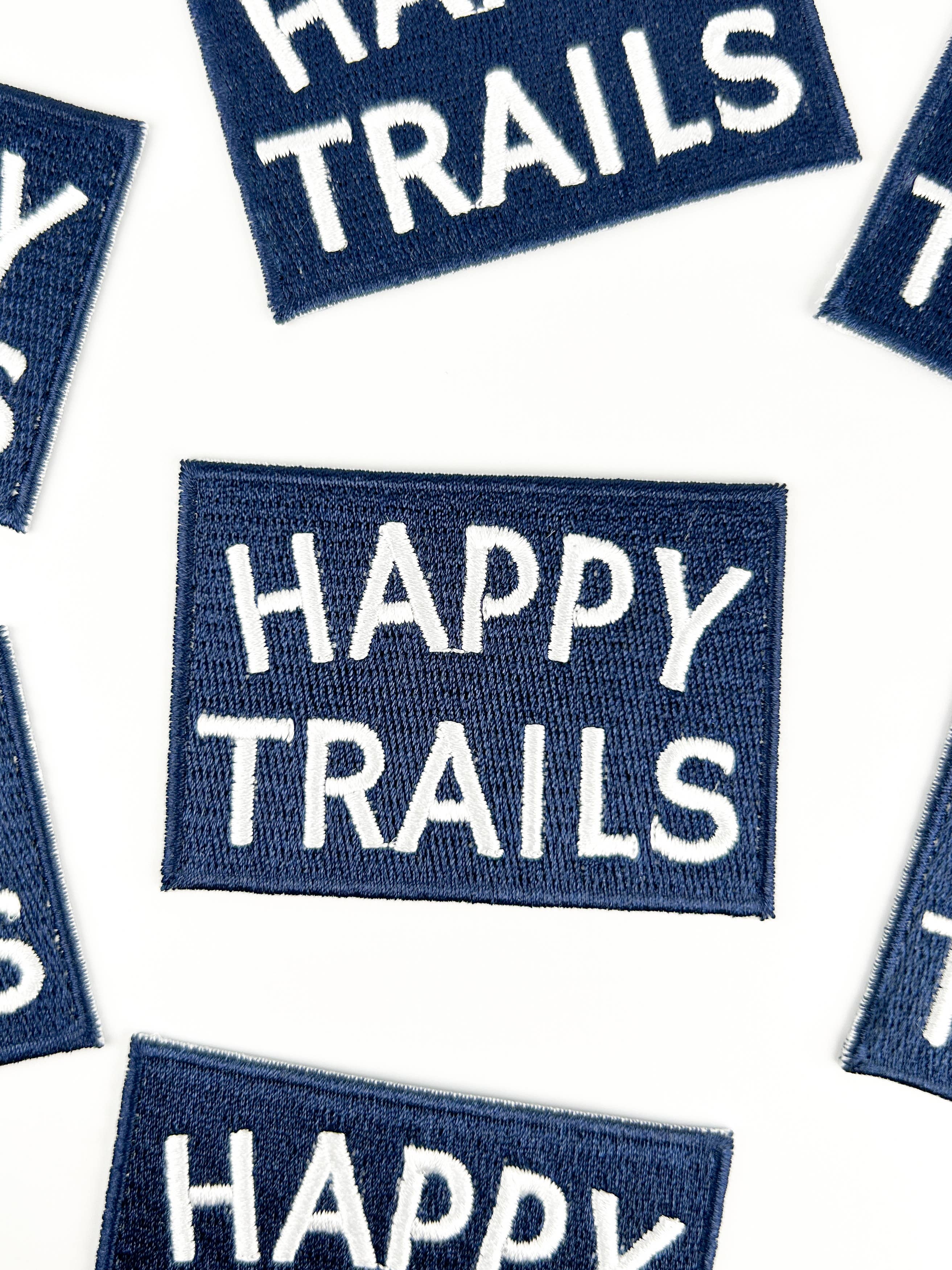 Happy Trails Embroidered Iron-On Patch in Navy & White
