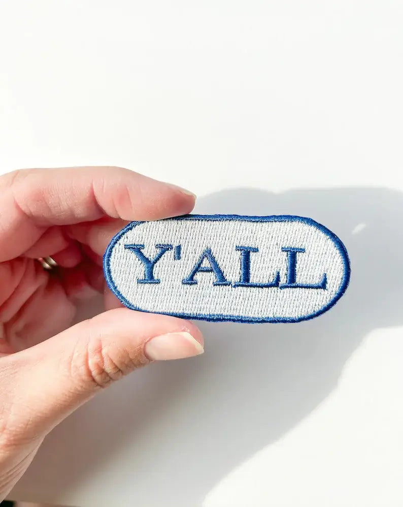Blue Y'all Embroidered Iron-on Patch for Hats & Clothing