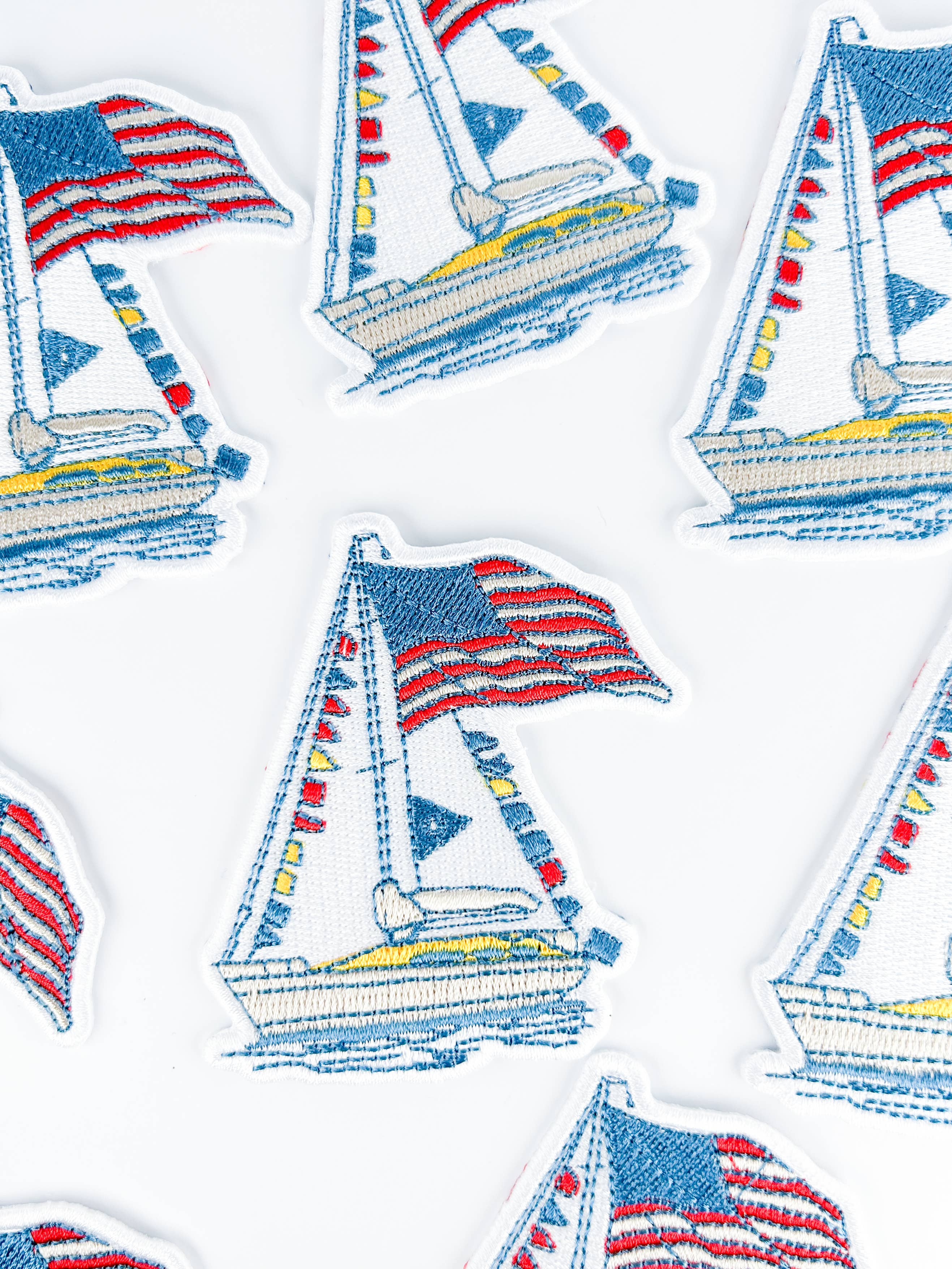 Sailboat Patch with American Flag | Nautical Embroidered 