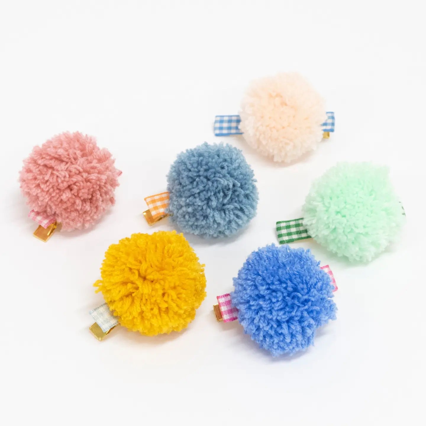 Gingham & Big Pompom Hair Clips image 2