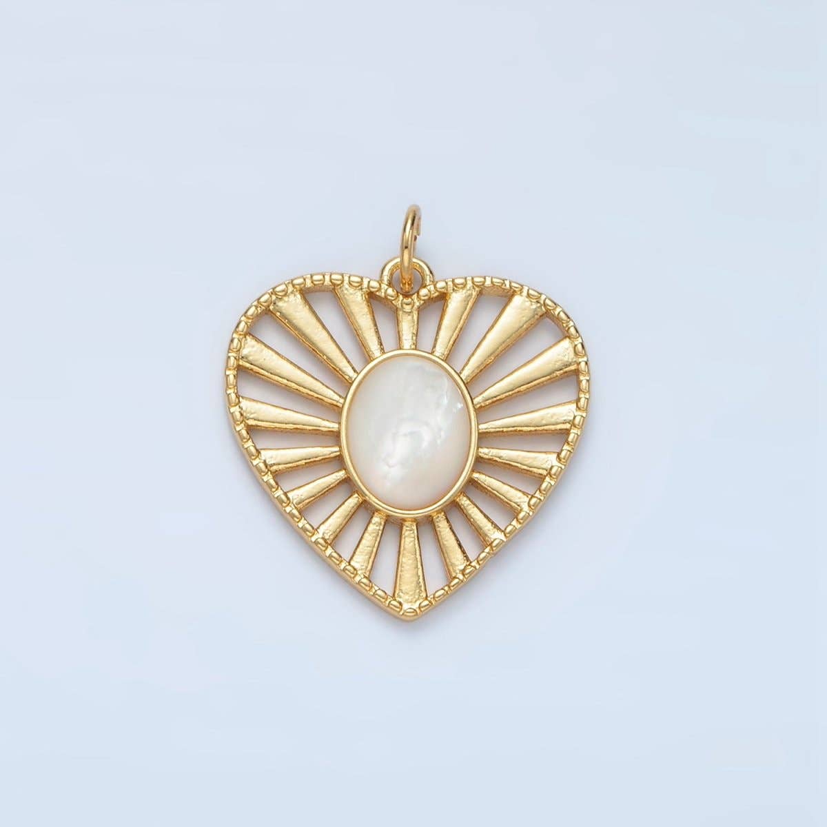 24K Gold Filled Shell Pearl Open Sunburst Heart Charm | X304