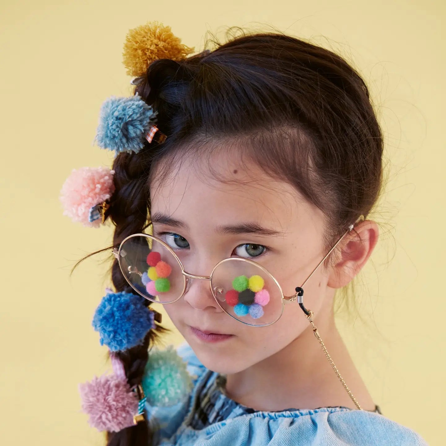 Gingham & Big Pompom Hair Clips image 3