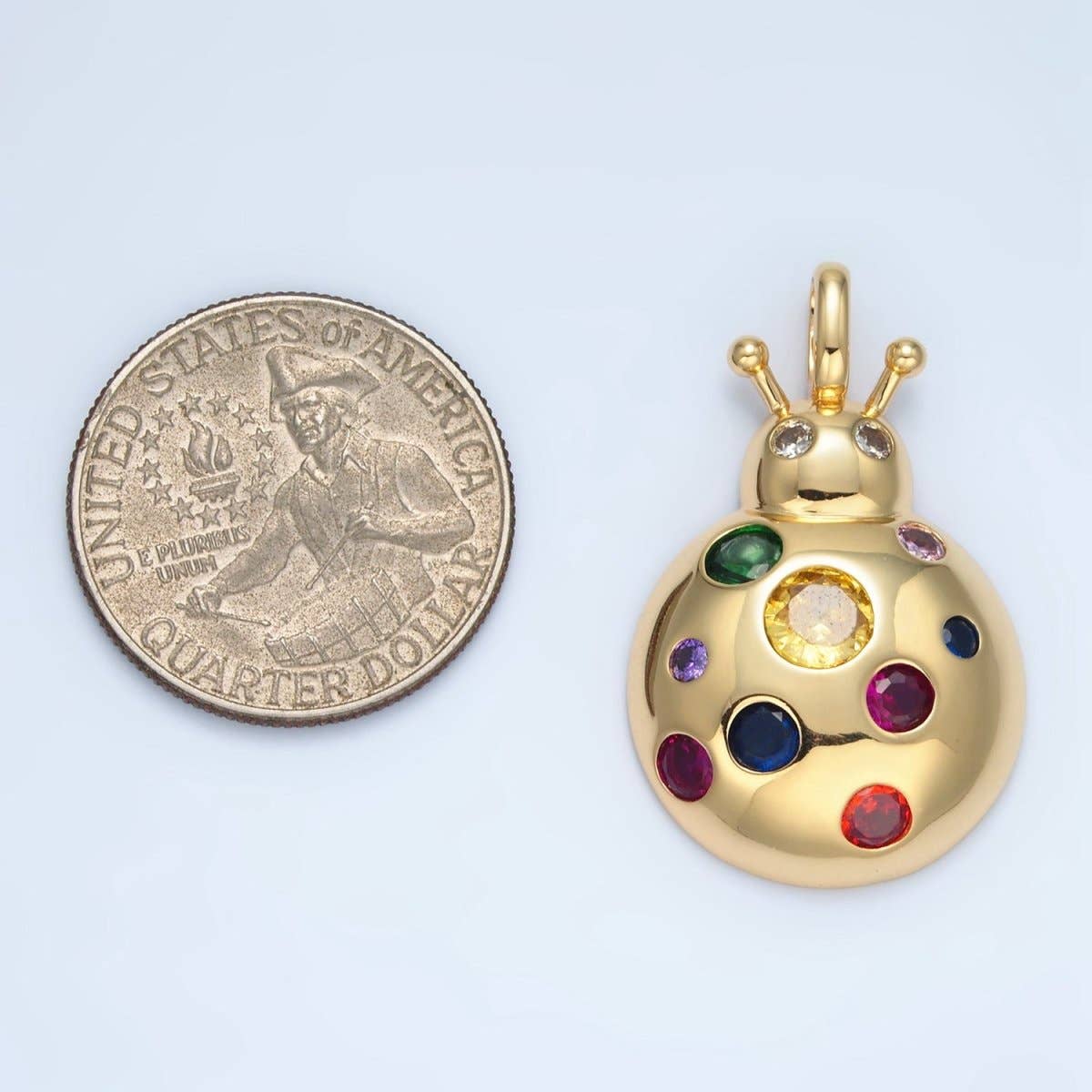 14K Gold Filled Multicolor CZ Dotted Ladybug Insect Pendant |