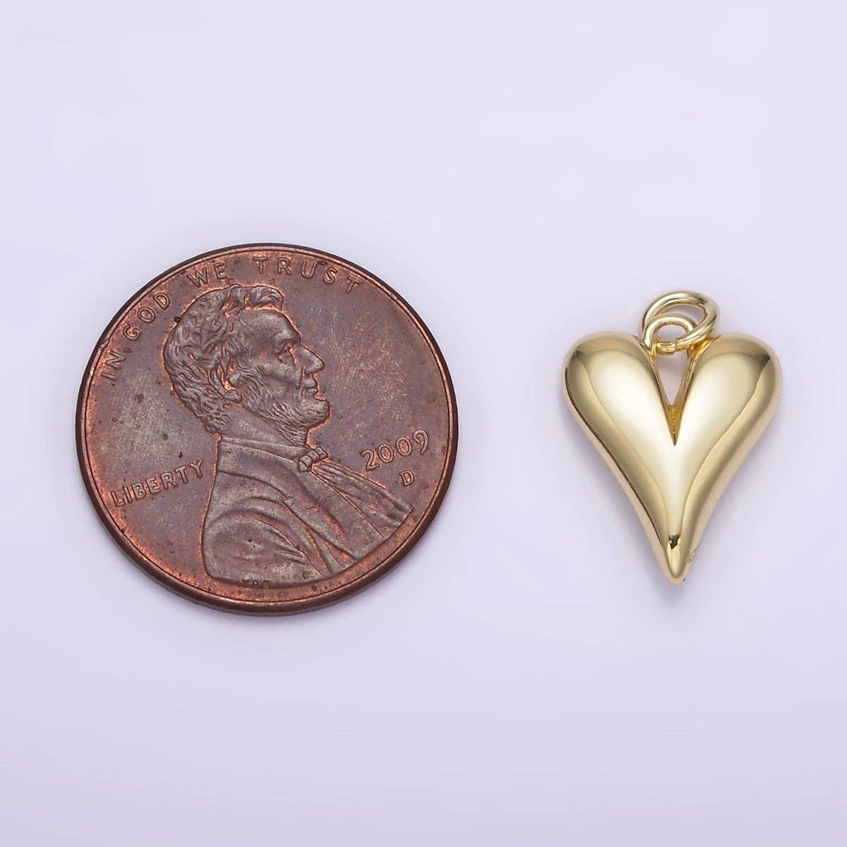 14K Gold Filled 16mm Long Puffed Minimalist Heart Charm In Gold |