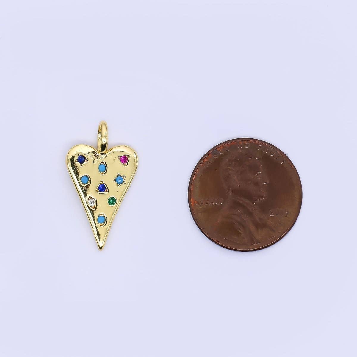 24K Gold Filled 21.5mm Colorful CZ Multi Shape Heart Love Charm | AH707
