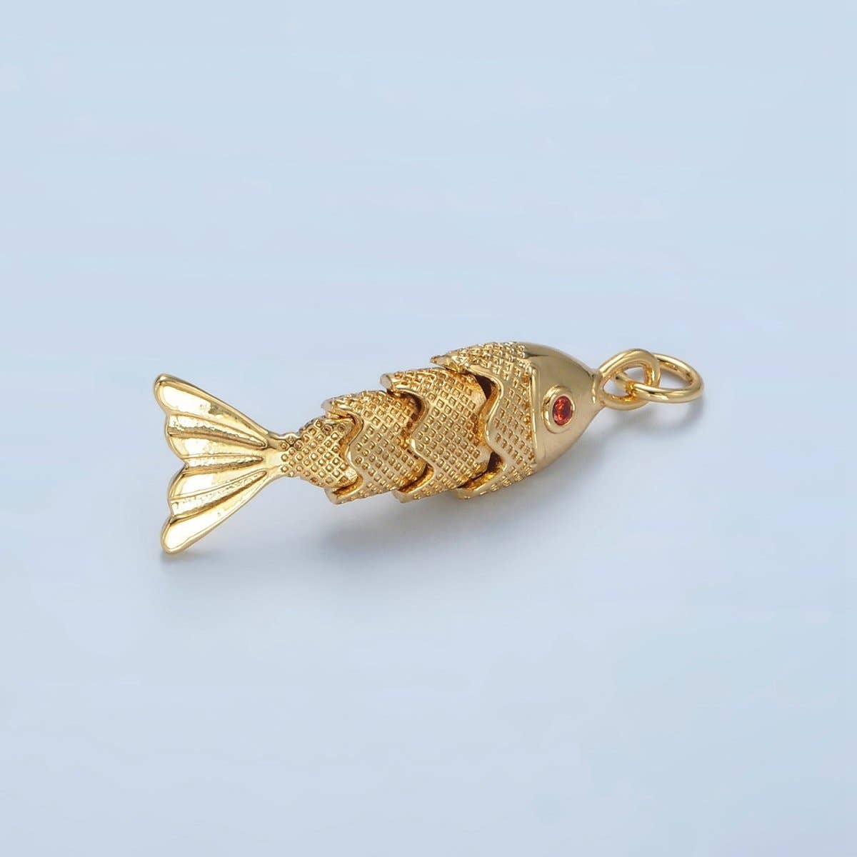24K Gold Filled 30mm Orange CZ Multidimensional Textured Fish Sea Animal Charm |