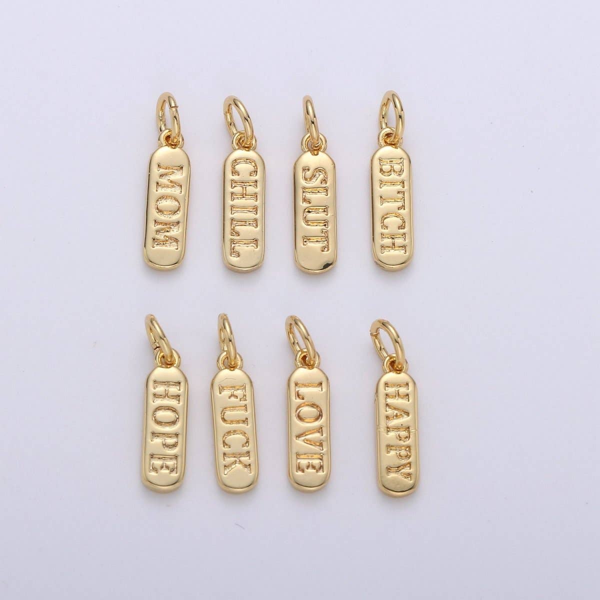 Dainty Gold Pill Bar Pendant, love mom hope happy chill words charm, 14K Gold Filed Pendant for Bracelet Necklace Earring Component Supply | D-506, D-323-D-330, D-747