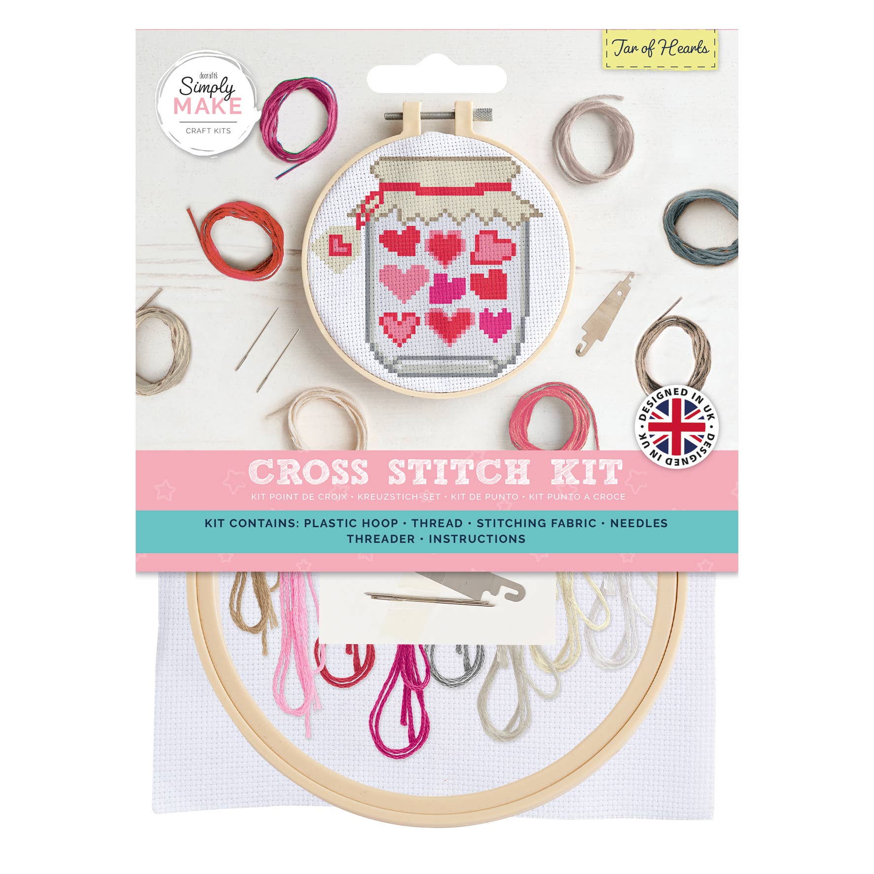 Simply Make Cross Stitch Craft Kit - Jar Of Hearts Design