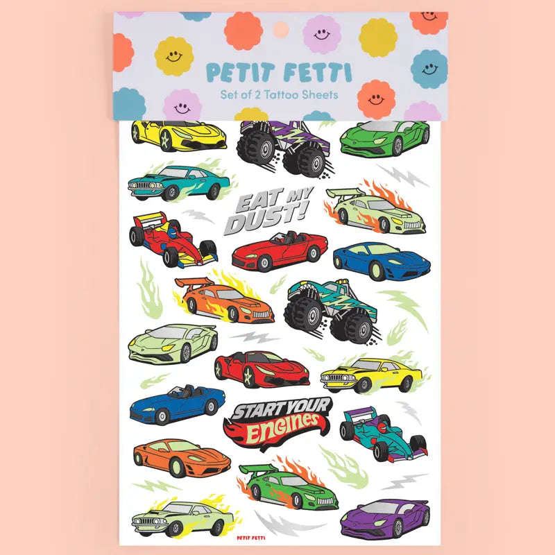 Racecar Glow in the Dark Kids Temporary Tattoos - Petit Fetti image 0