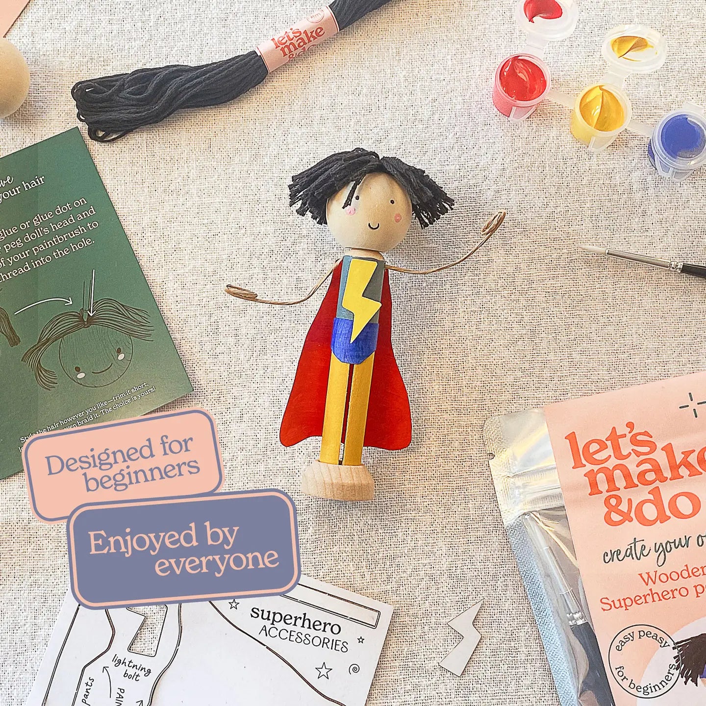Let's Make & Do Create Your Own Superhero Wooden Peg Doll Kit image 1