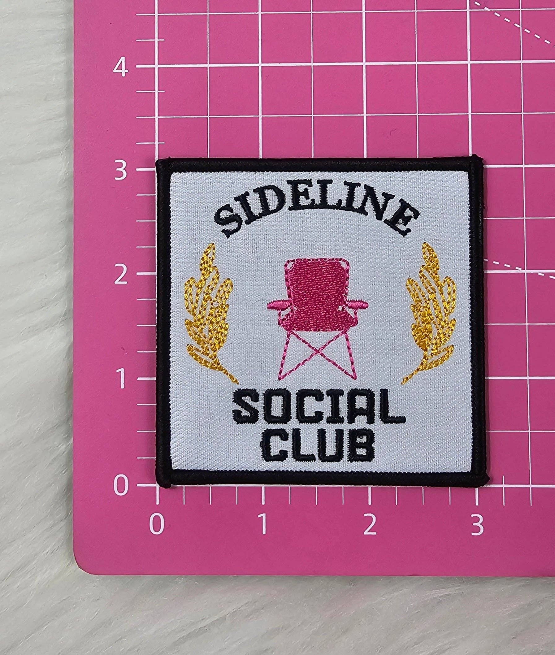 'Sideline Social Club' Pink Chair Woven Embroidery Iron On Patch