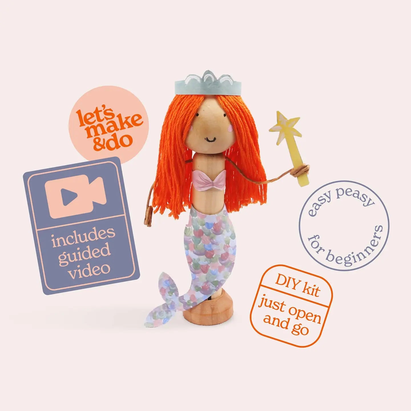 Let's Make & Do Create Your Own Mermaid Wooden Peg Doll Kit image 2