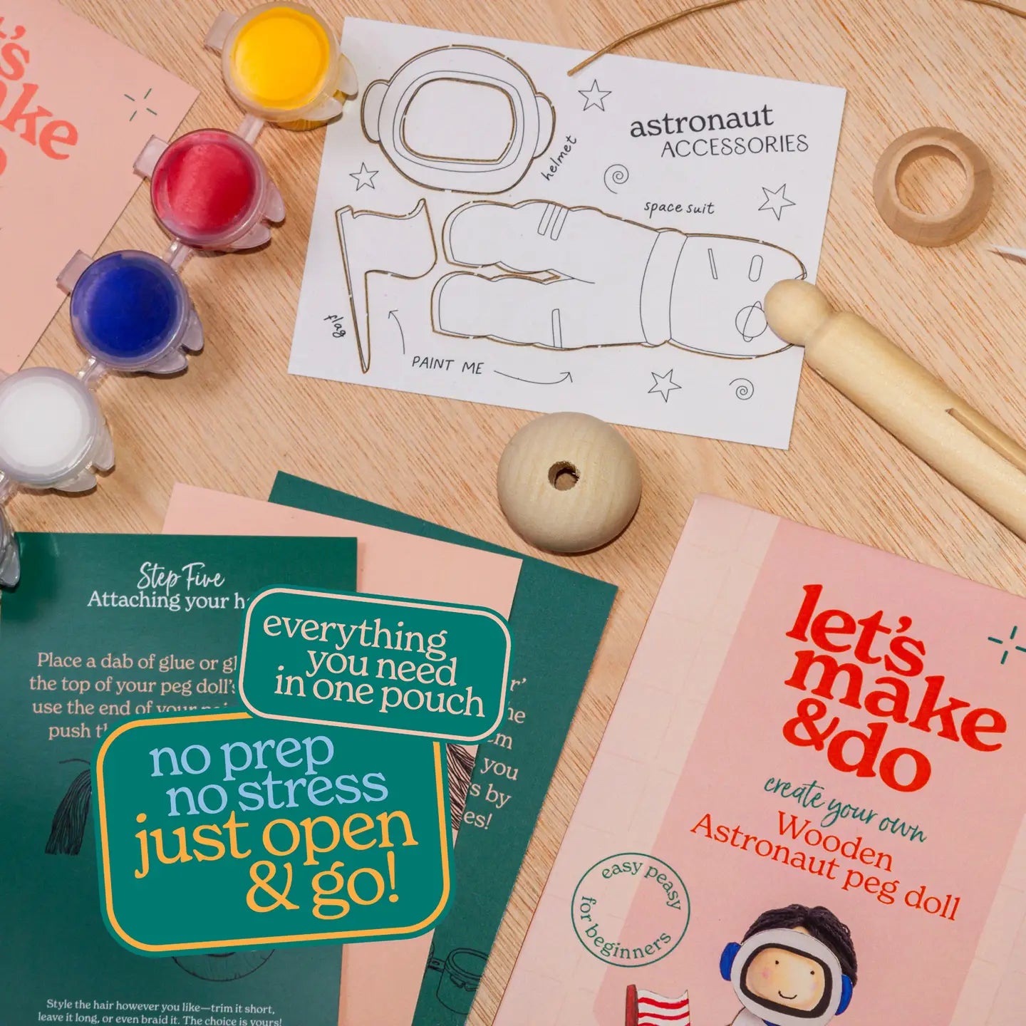 Let's Make & Do Create Your Own Astronaut Wooden Peg Doll Kit image 1