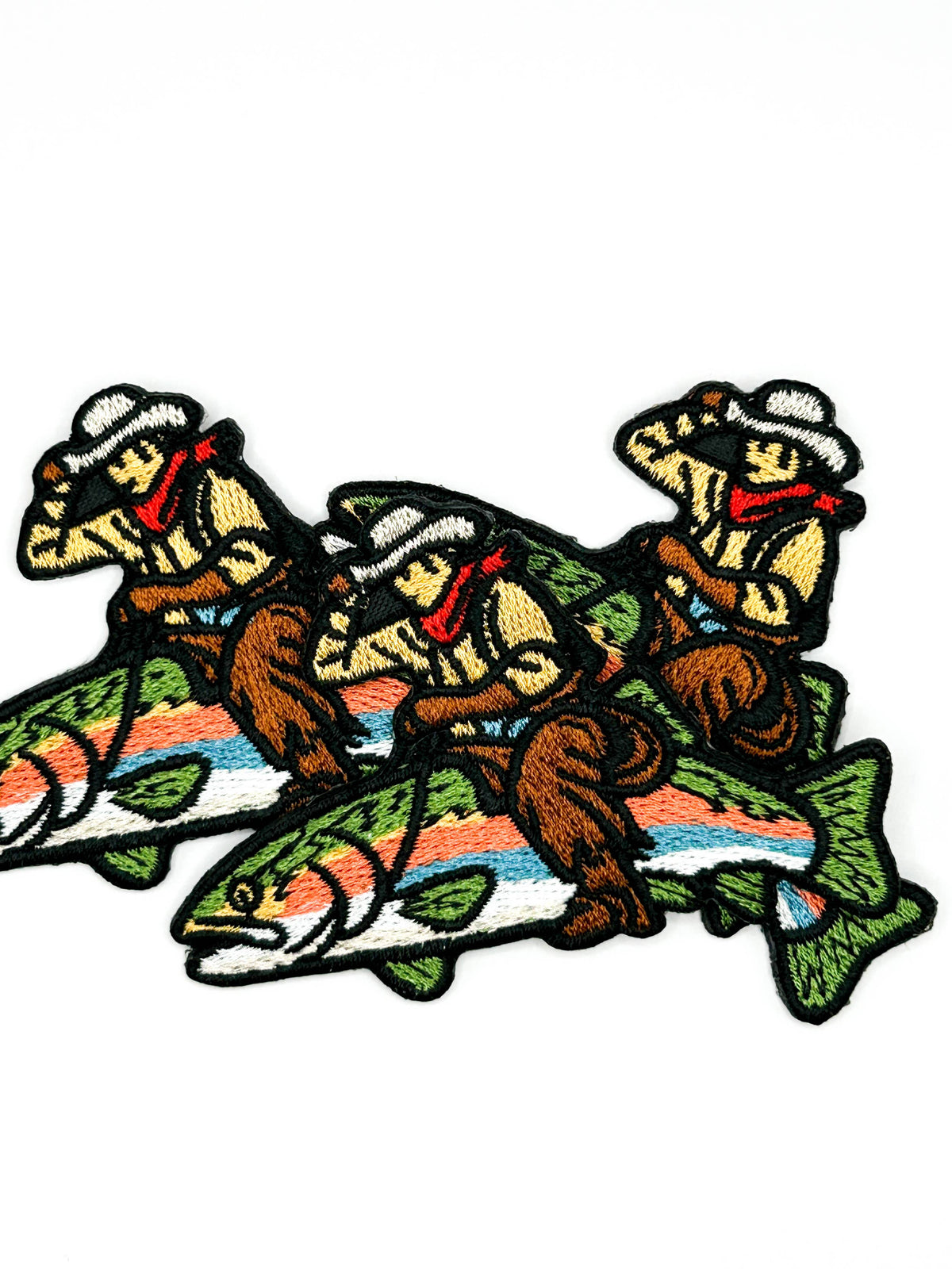 Cowboy Riding Bucking Trout Embroidered Iron-On Patch