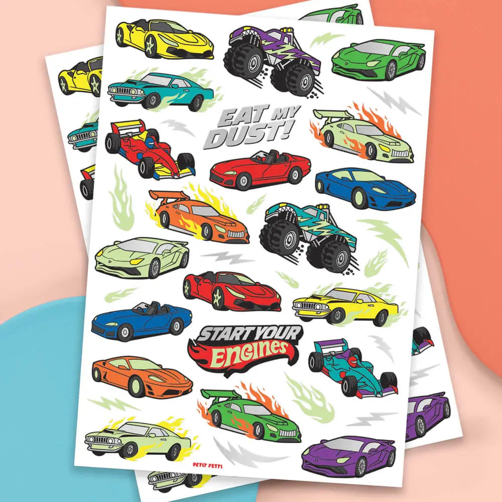 Racecar Glow in the Dark Kids Temporary Tattoos - Petit Fetti image 2