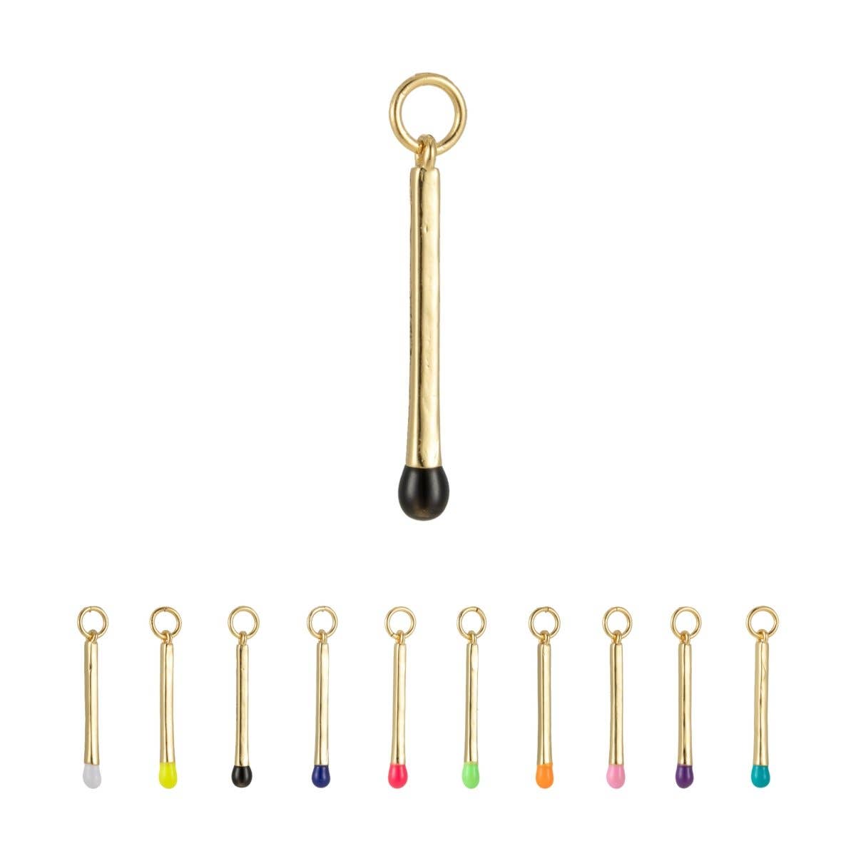 Matchstick Charm Enamel Colored Tip Matches Pendant for Earring Necklace Making Supply Rainbow Black Blue Pink Green Purple Stick Charm E-804-E-813
