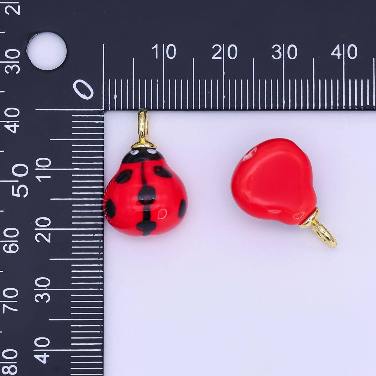 24K Gold Filled Red Ladybug Insect Ceramic Drop Pendant |