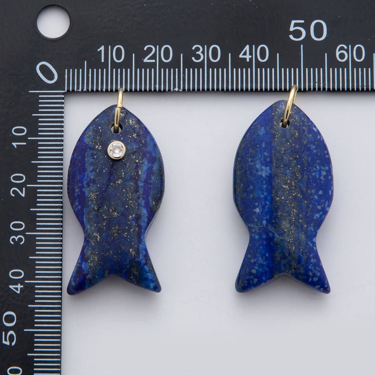 18K Gold Filled 38.8mm Clear CZ Natural Gemstone Fish Charm