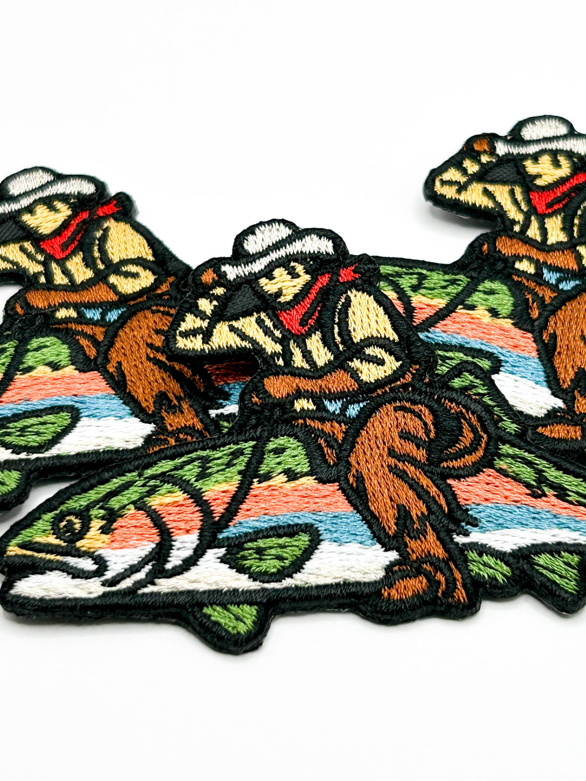 Cowboy Riding Bucking Trout Embroidered Iron-On Patch