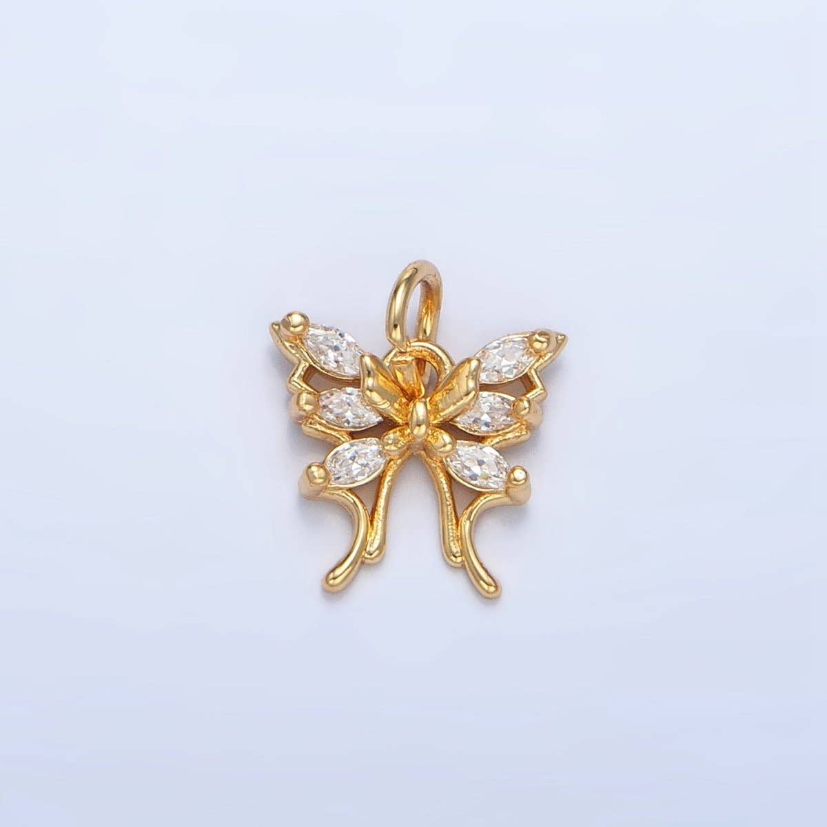 24K Gold Filled Butterfly Insect Wings Marquise CZ Charm |