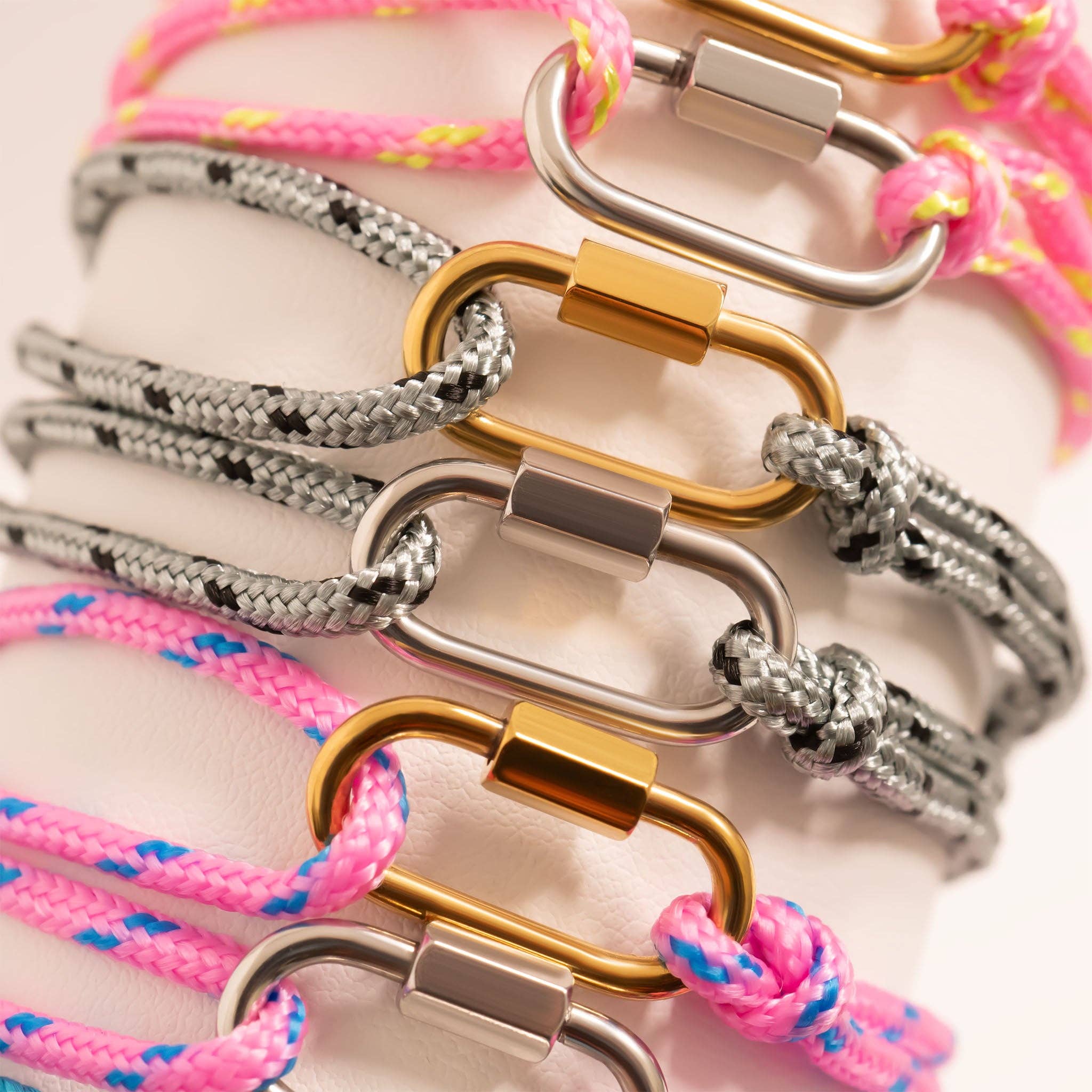 18K Gold PVD Stainless Steel Teal Rope Carabiner Bracelet