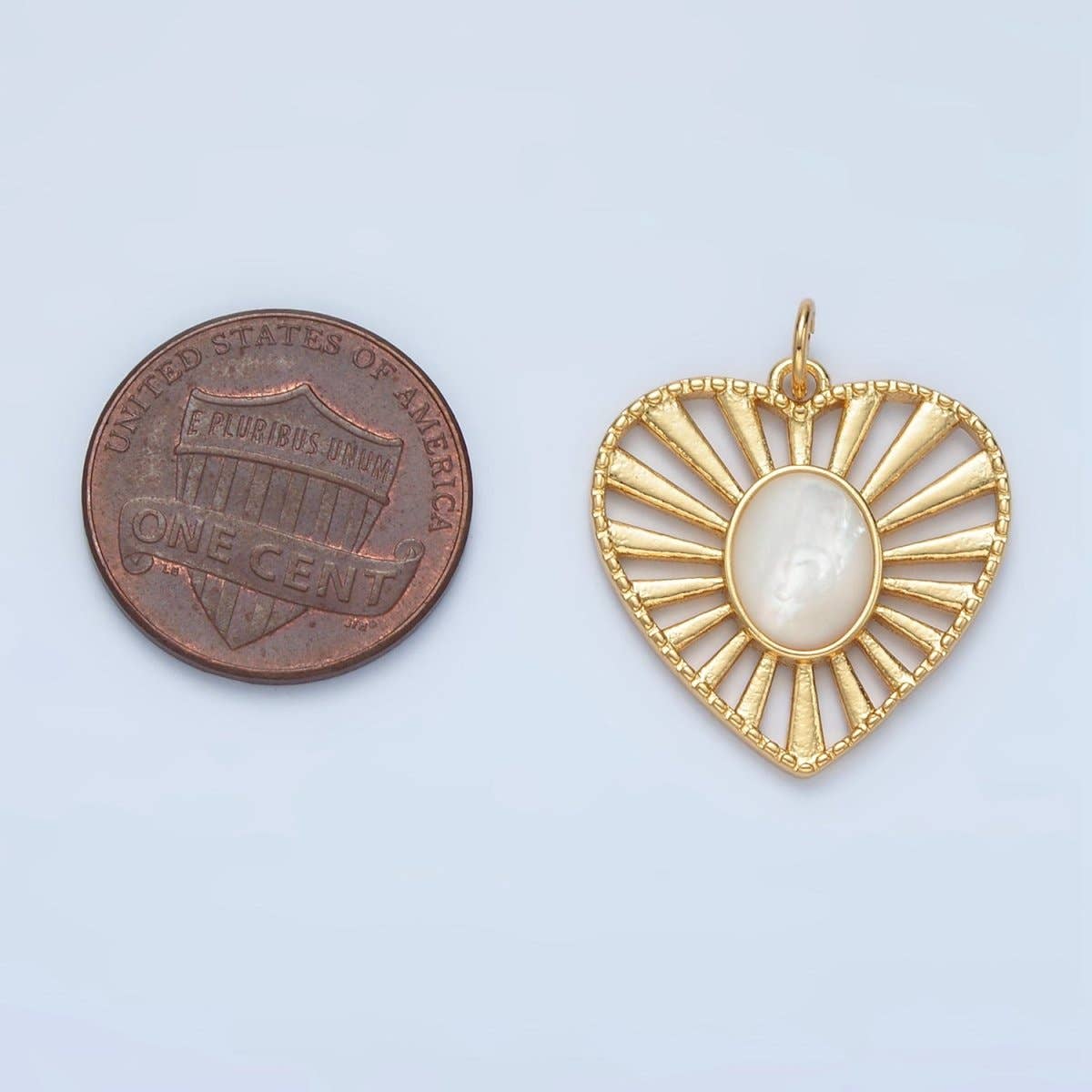 24K Gold Filled Shell Pearl Open Sunburst Heart Charm | X304