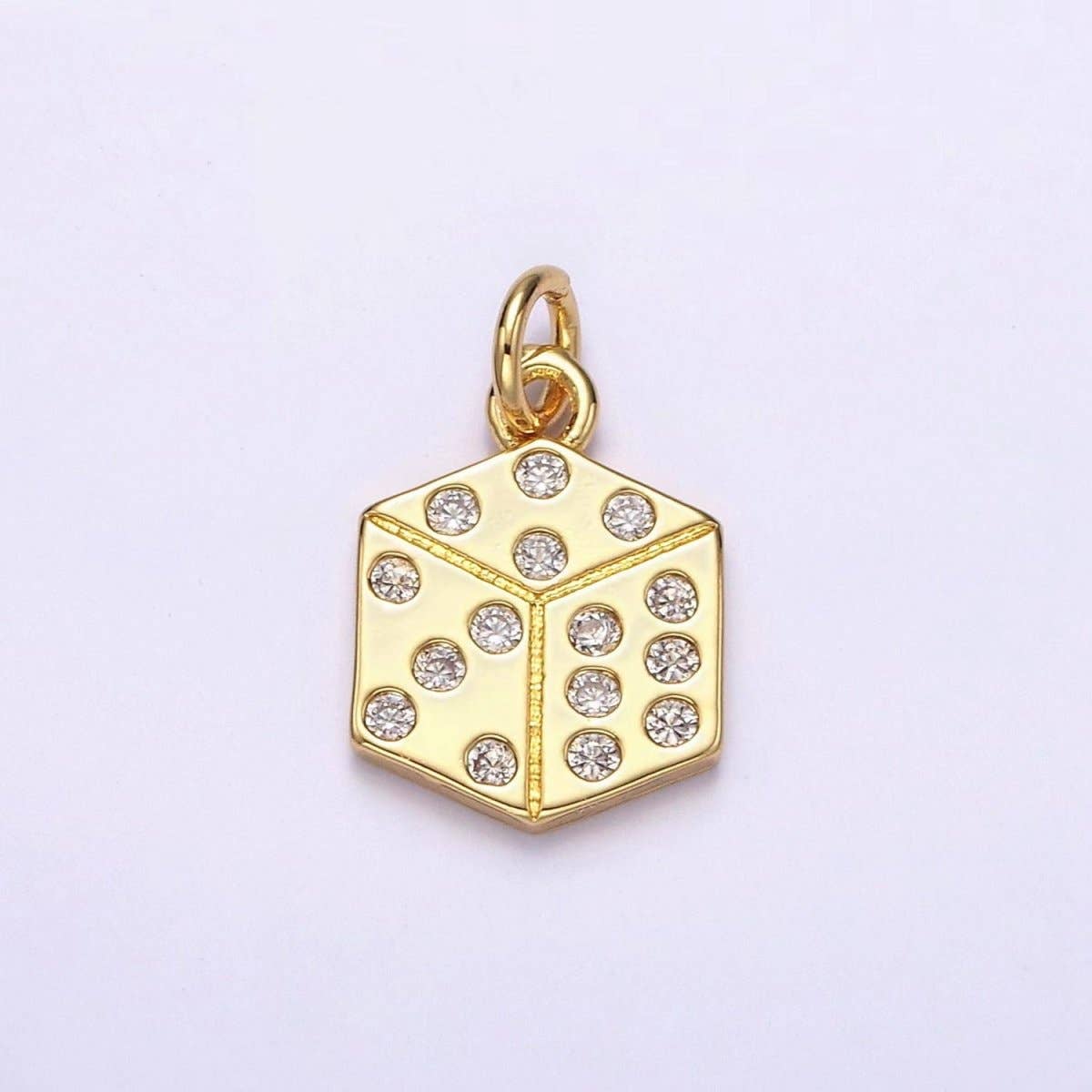 16K Gold Filled Clear CZ Dotted Gambling Dice Cube Charm |