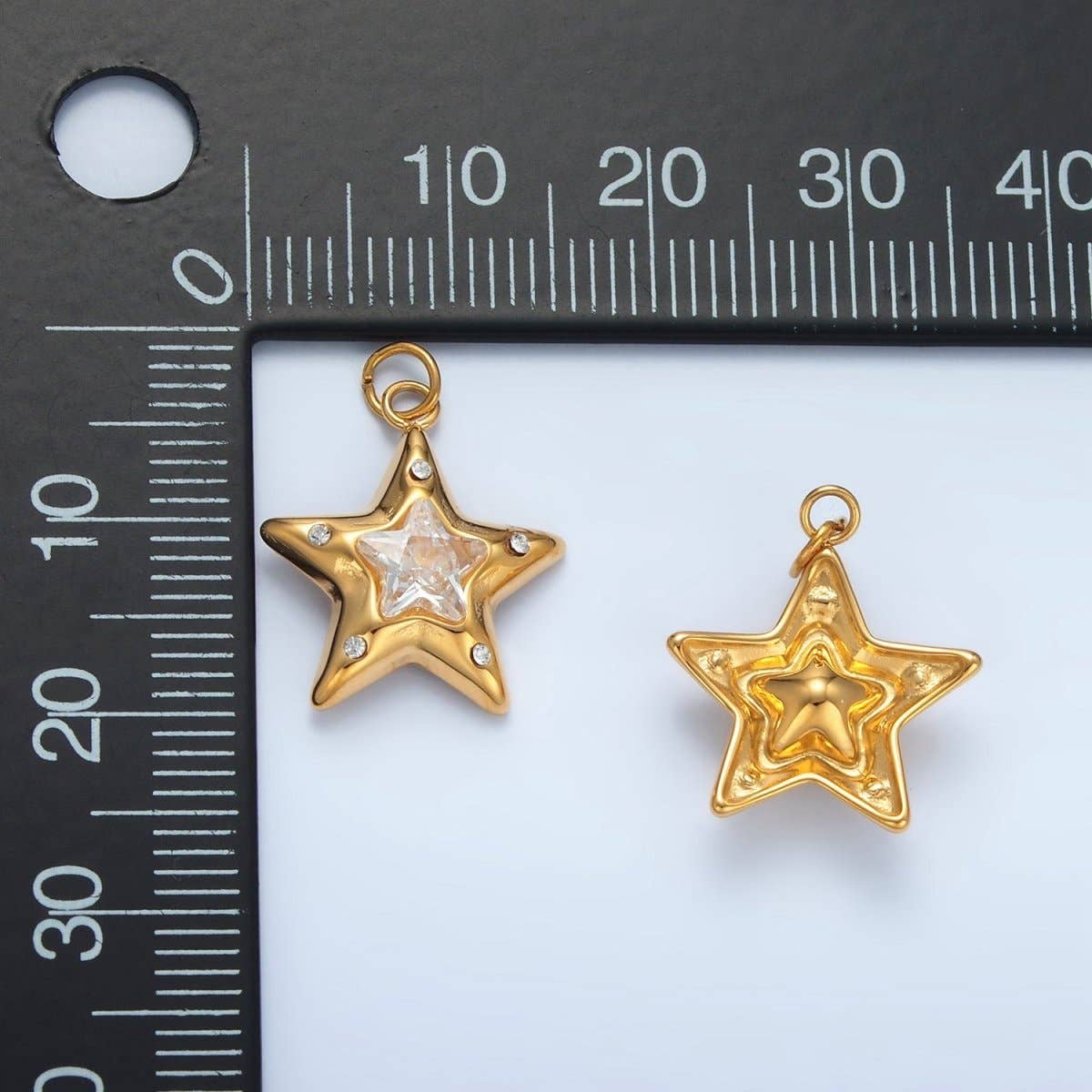 Stainless Steel Clear CZ Dotted Celestial Star Charm | P701