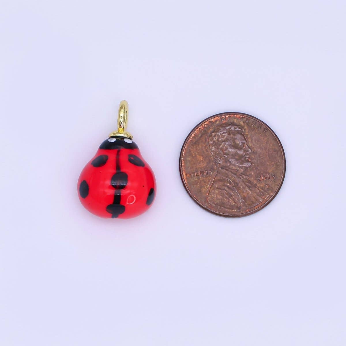 24K Gold Filled Red Ladybug Insect Ceramic Drop Pendant |