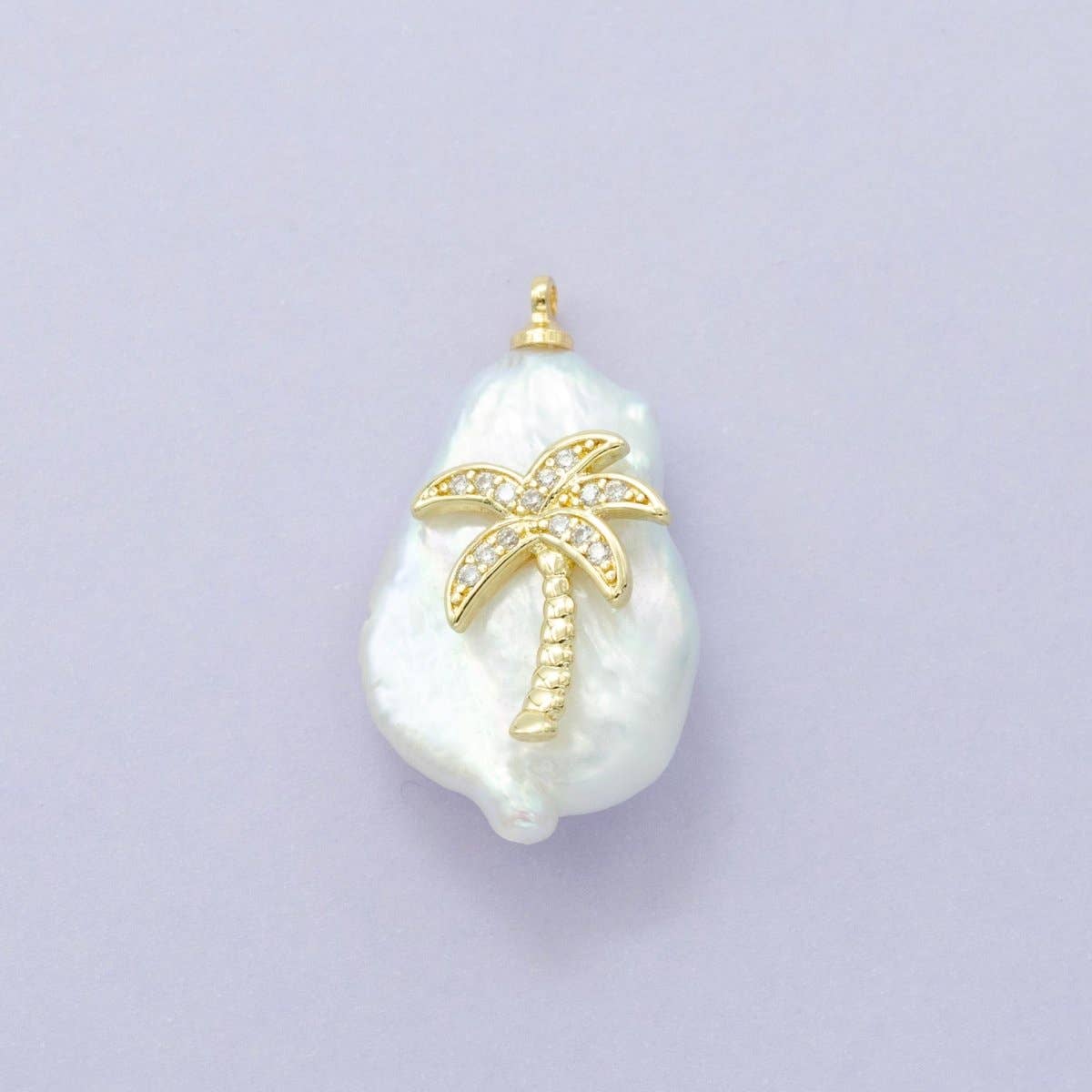16K Gold Filled Palm Tree Micro Paved CZ Freshwater Pearl Charm | AC1331 P1561