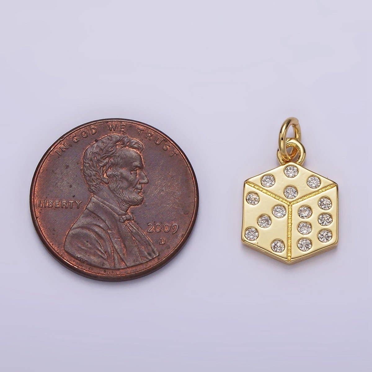16K Gold Filled Clear CZ Dotted Gambling Dice Cube Charm |
