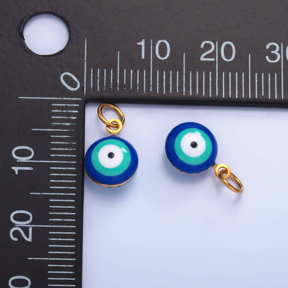 Stainless Steel 8mm Blue, White Evil Eye Enamel Round Mini Charm in Gold & Silver | P729 P731