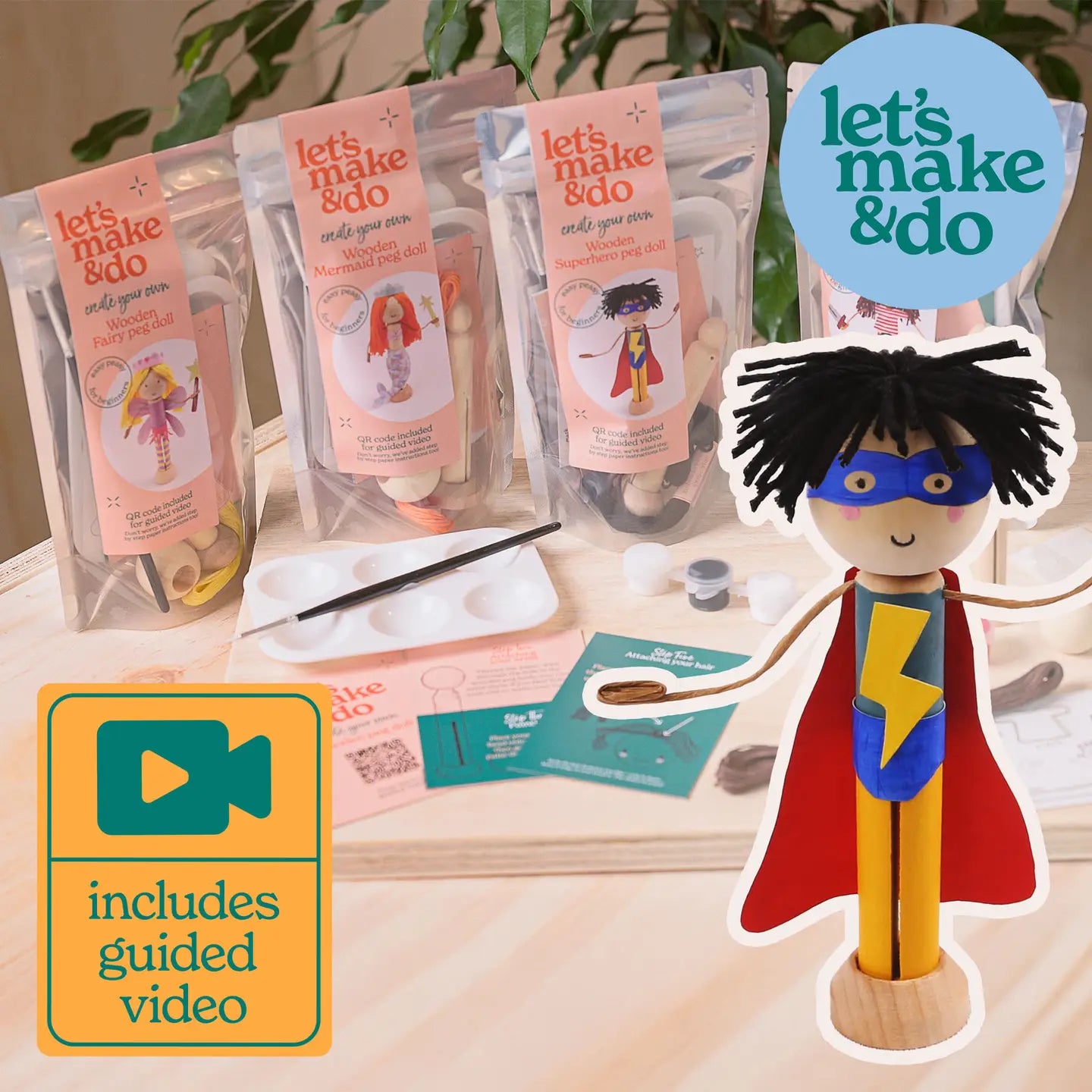 Let's Make & Do Create Your Own Superhero Wooden Peg Doll Kit image 0