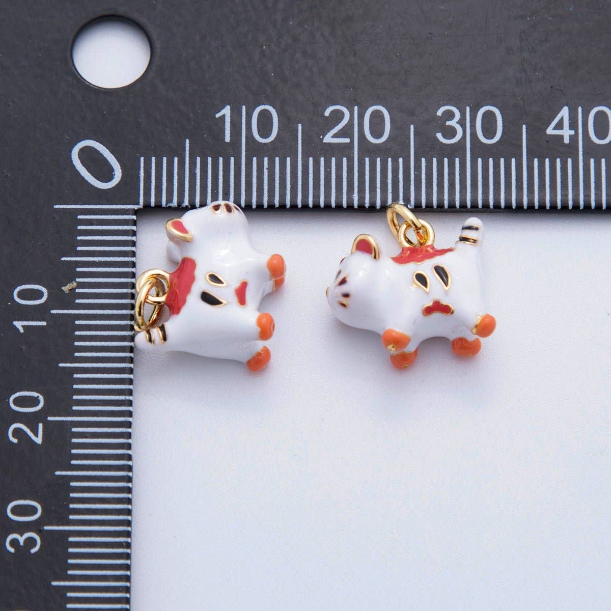 18K Gold Filled Enamel Red Fortune Cat Charm |