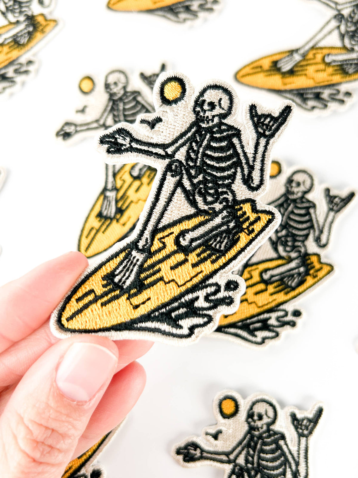 Skeleton Surfer Embroidered Patch | Surfing Iron On Patch