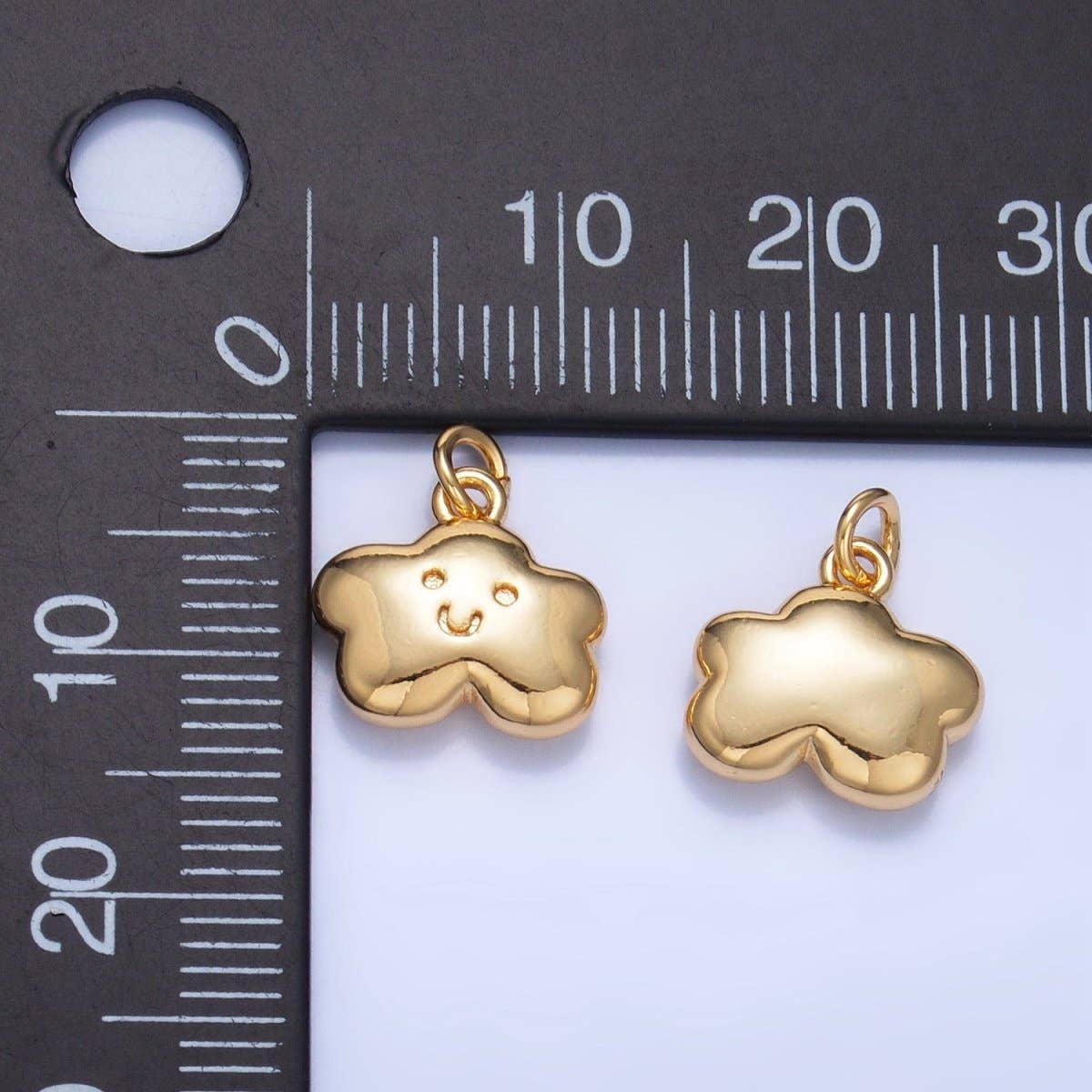 24K Gold Filled Smiley Face Cloud Multidimensional 3D Charm | W021