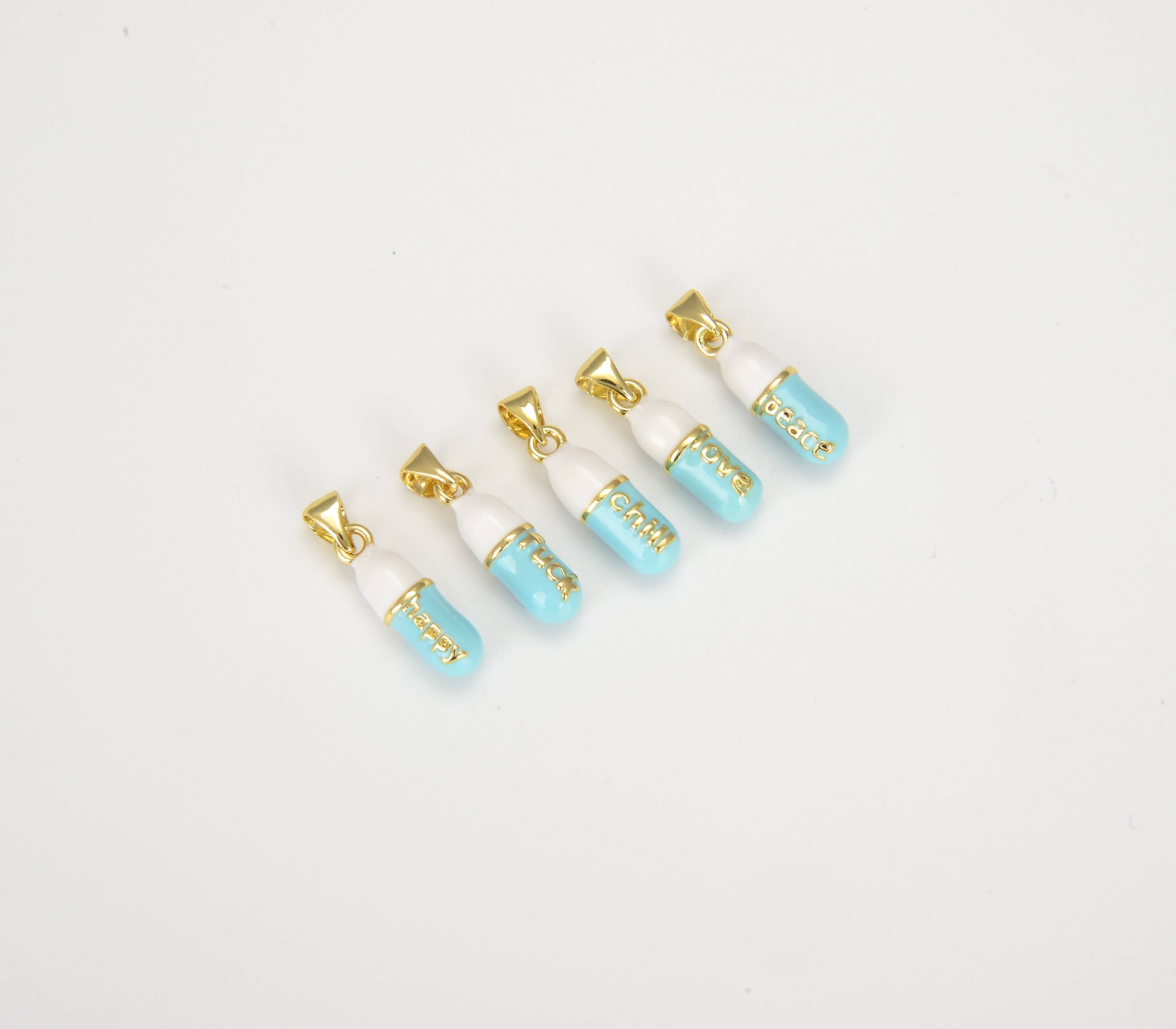 Dainty Enamel Pill Bar Charm Pendant in Gold Filled