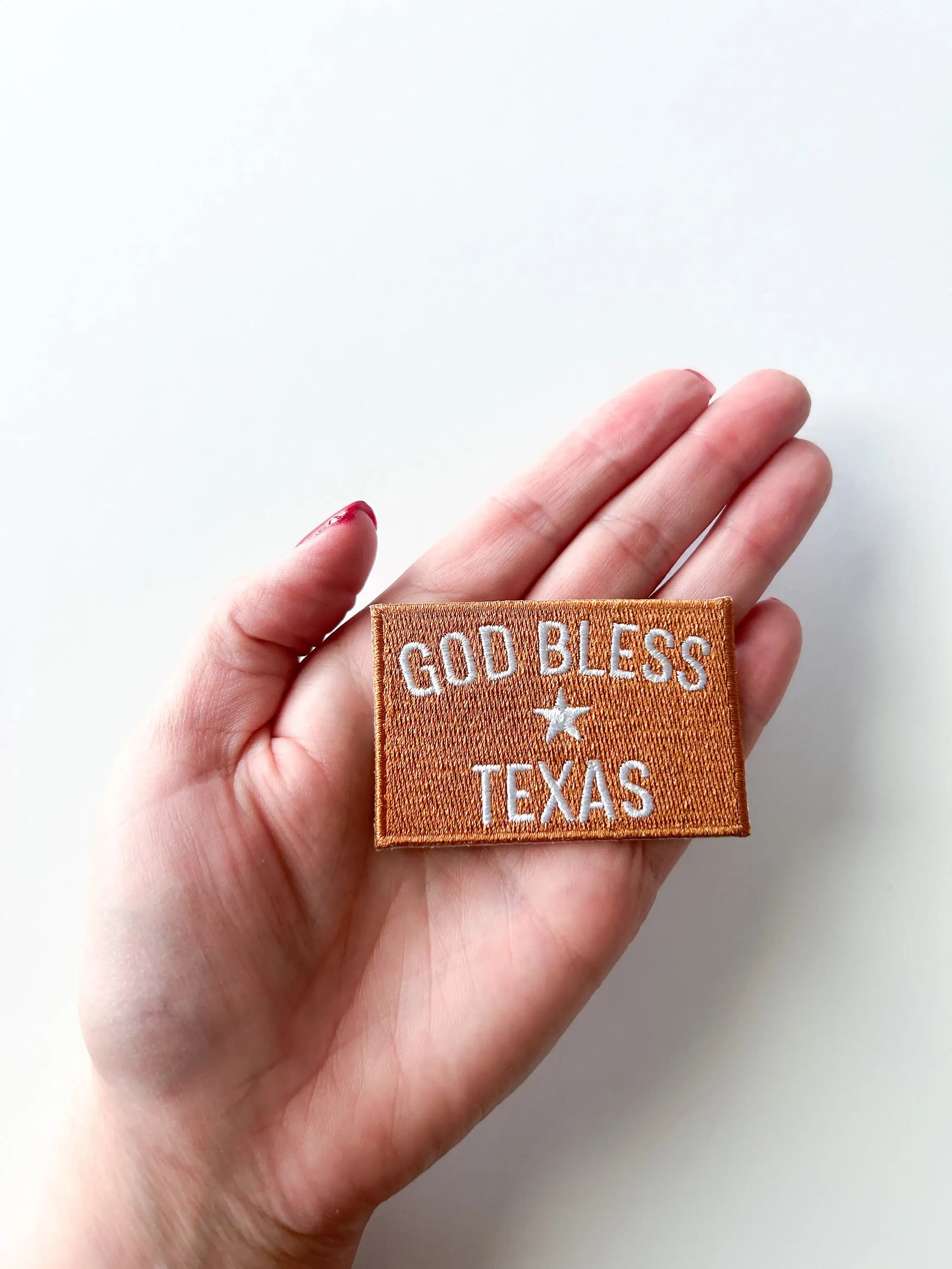 God Bless Texas Embroidered Iron On Patch Orange Western
