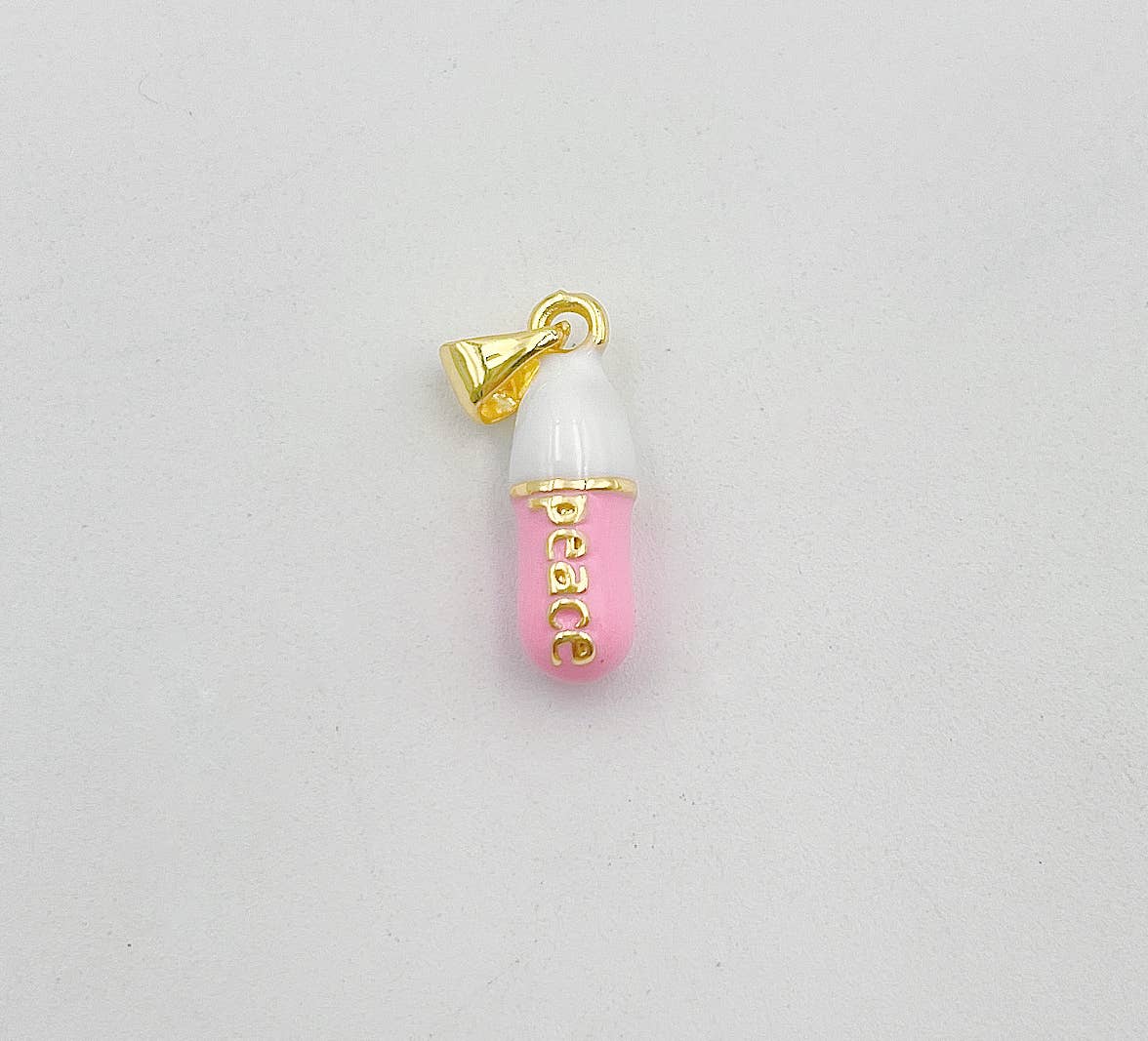 Dainty Enamel Pill Bar Charm Pendant in Gold Filled