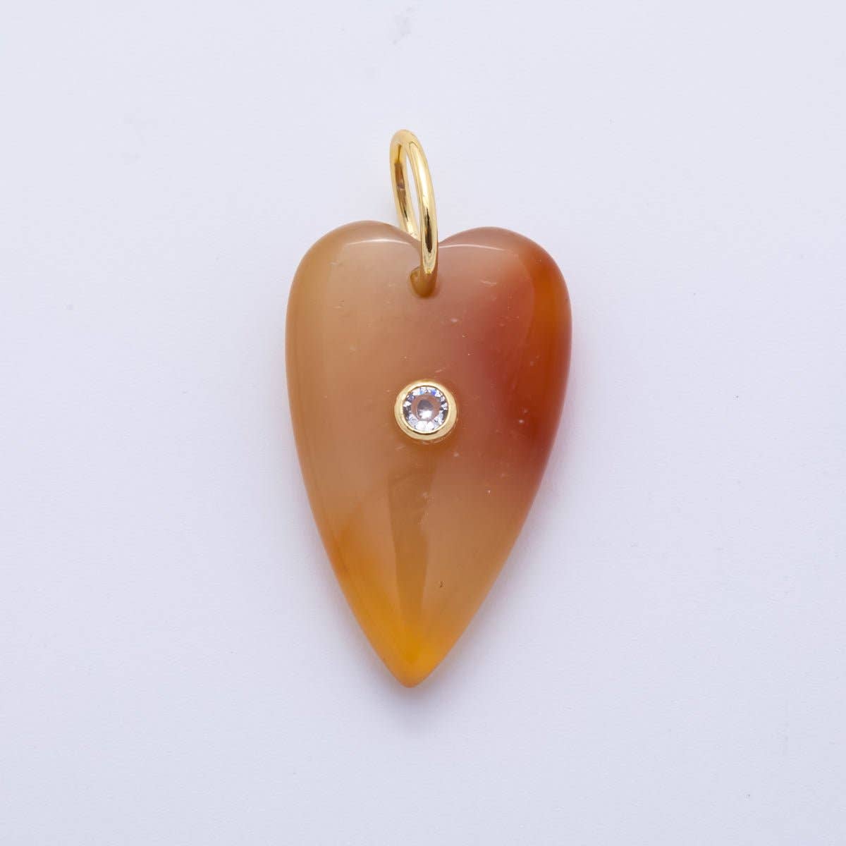 18K Gold Filled 35mm Carnelian, Aventurine, Quartz Long Heart Gemstone Charm | AH890 AH891