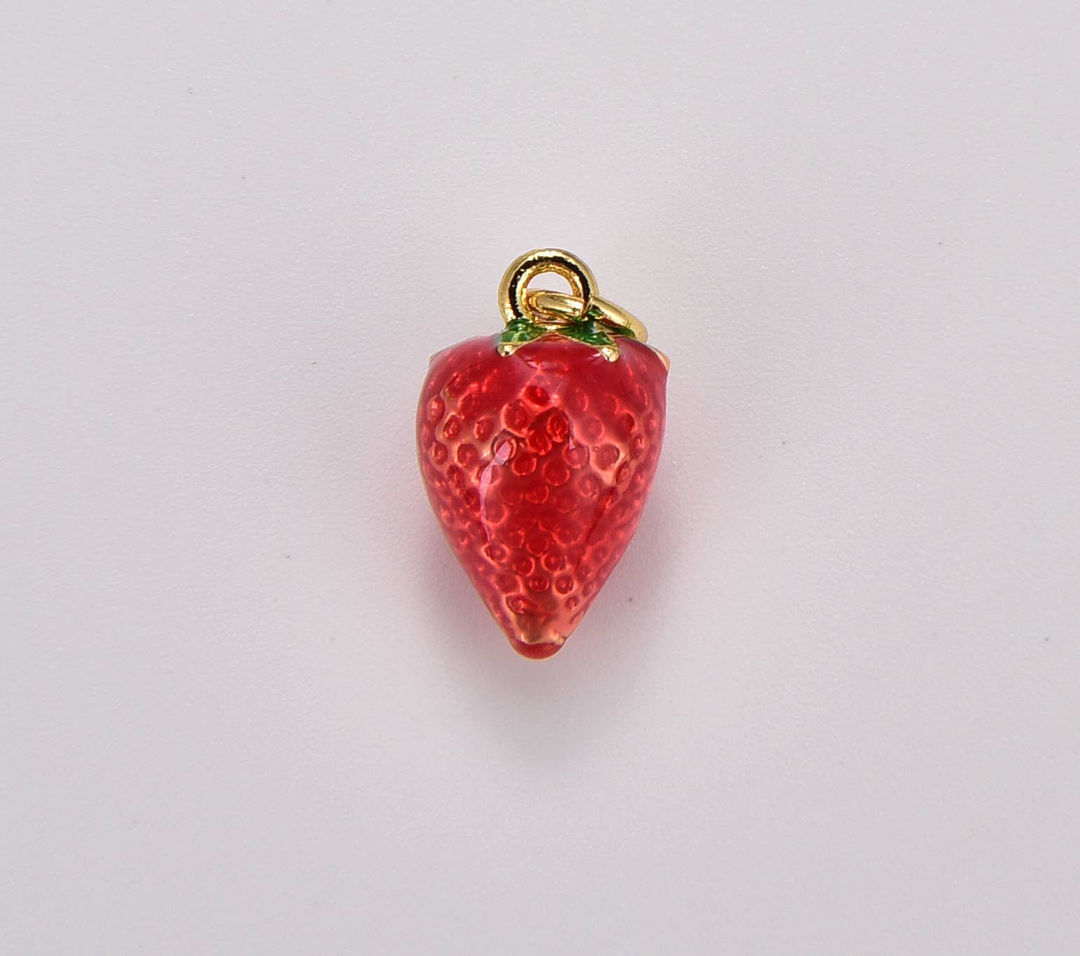 Red Enamel Strawberry Fruit Charm in Gold Filled