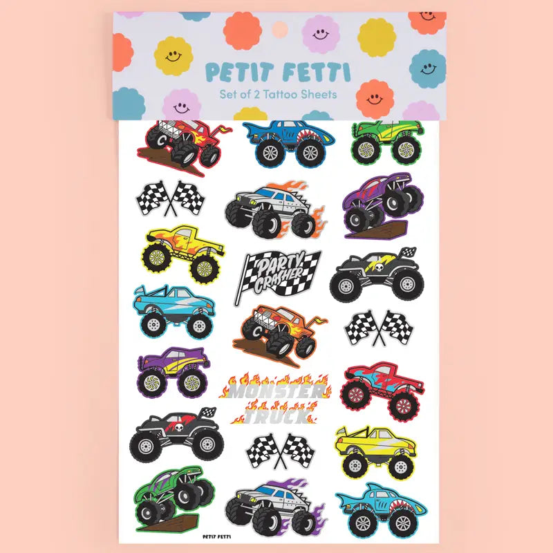 Monster Truck Party Foil Kids Temporary Tattoos - Petit Fetti image 0
