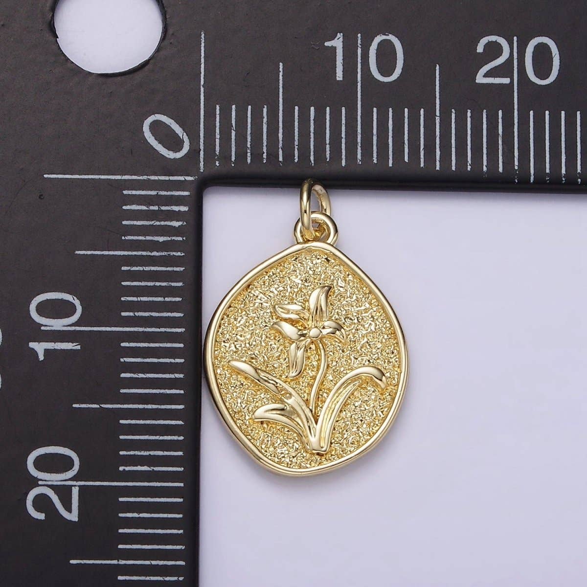 14K Gold Filled Lily May Birth Flower Hammered Stamped Personalized Double Sided Charm |