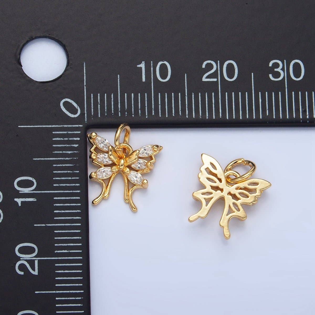 24K Gold Filled Butterfly Insect Wings Marquise CZ Charm |