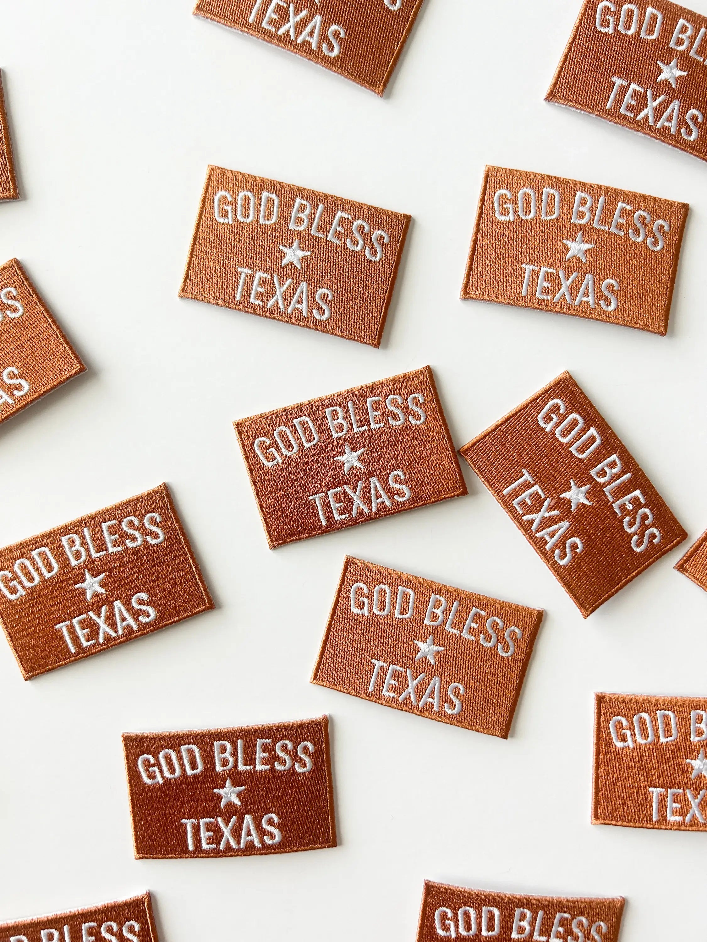 God Bless Texas Embroidered Iron On Patch Orange Western