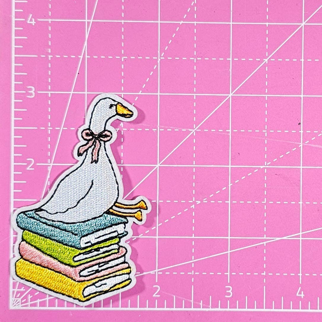 Goose and Books Embroidery Iron On Patch